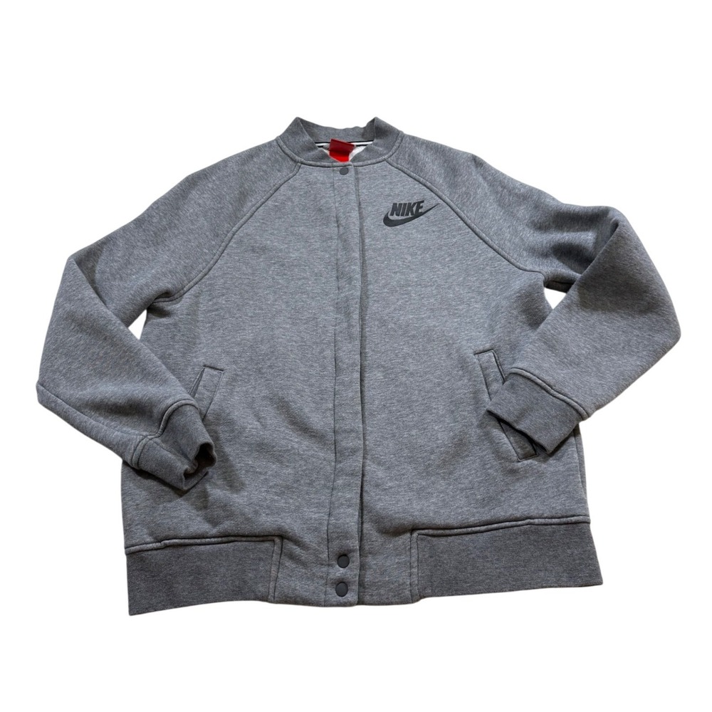 Nike Tech Sportswear Bomber Jacket M Gray Fleece Snap Athleisure Streetwear